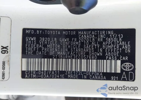 2014 Toyota Corolla L z USA, uszkodzony, nr VIN 2T1BURHE3EC057680